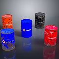 Colorful Oil Drums With Crude Oil Flammable Waste And Motor Oil Labels