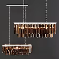 Modern Rectangular Chandeliers With Metal Chains Hanging And Vertical Brown Gold Glossy Elements 3d model