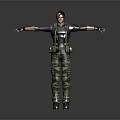 Female Game Film Character In Camouflage Pants Black Tank Top Green Tactical Vest Arms Outstretched