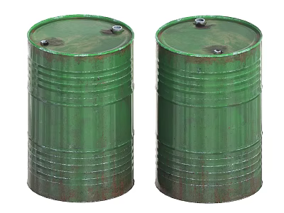 Green Industrial Storage Drums Made Of Metal With Rustic Finish And Secure Lids 3d model