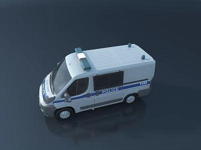 White Police Van With Blue Stripes And Roof Mounted Emergency Lights 3d model