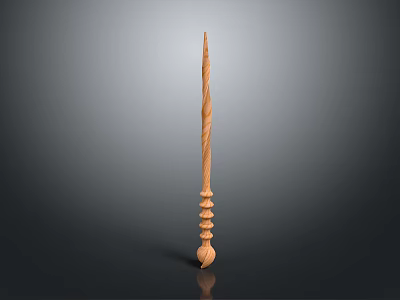 Handcrafted Wooden Ancient Weapon Spear With Spiral Carved Shaft And Decorative Base 3d model