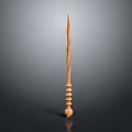 Handcrafted Wooden Ancient Weapon Spear With Spiral Carved Shaft And Decorative Base