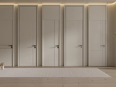 Modern Minimalist Flush Doors With Simple Lines And Metal Handles In Bright Interior 3d model