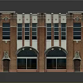 Red Brick Industrial Building With White Walls Flat Roof And Arched Design