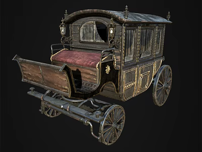 Vintage Horse Carriage With Wooden Structure Red Cushion And Decorative Wheels 3d model