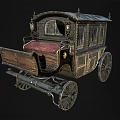 Vintage Horse Carriage With Wooden Structure Red Cushion And Decorative Wheels