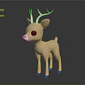 Cartoon Deer Character Light Brown With White Antlers And Shiny Dark Background