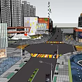 Modern Commercial Street District with High Rise Buildings Central Plaza and Urban Facilities