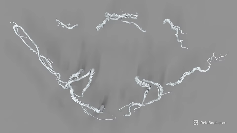 White Winding Vines Pattern On Gray Background With Curved Twisted Lines 3d model 