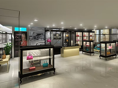 Luxury Bags Specialty Store With Glass Display Cases Bright Lighting And Spacious Interior 3d model