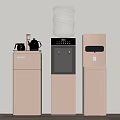 Beige Water Dispensers With Coffee Maker And Transparent Water Bottle