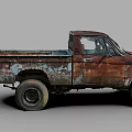 Rusty Vintage Pickup Truck With Worn Body And Large Off Road Tires