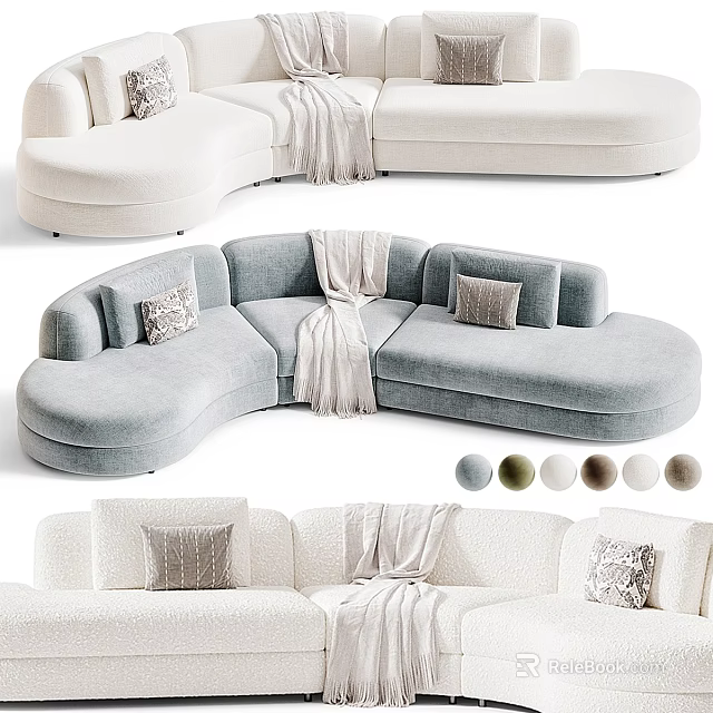 Modern Curved Sectional Sofa With Throw Pillows And Multiple Color Options 3d model 