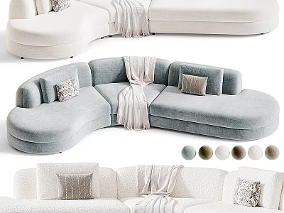 Modern Curved Sectional Sofa With Throw Pillows And Multiple Color Options 3d model