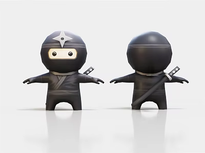 Two Game And Movie Ninja Characters In Black Outfits With Star Emblem Back Swords Standing 3d model