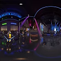 Modern Dark Bar Interior With Neon Sign Bar Counter And Metallic Stools