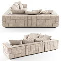Modern Beige Upholstered Sectional Sofa With Multiple Cushions And Square Arms 3d model