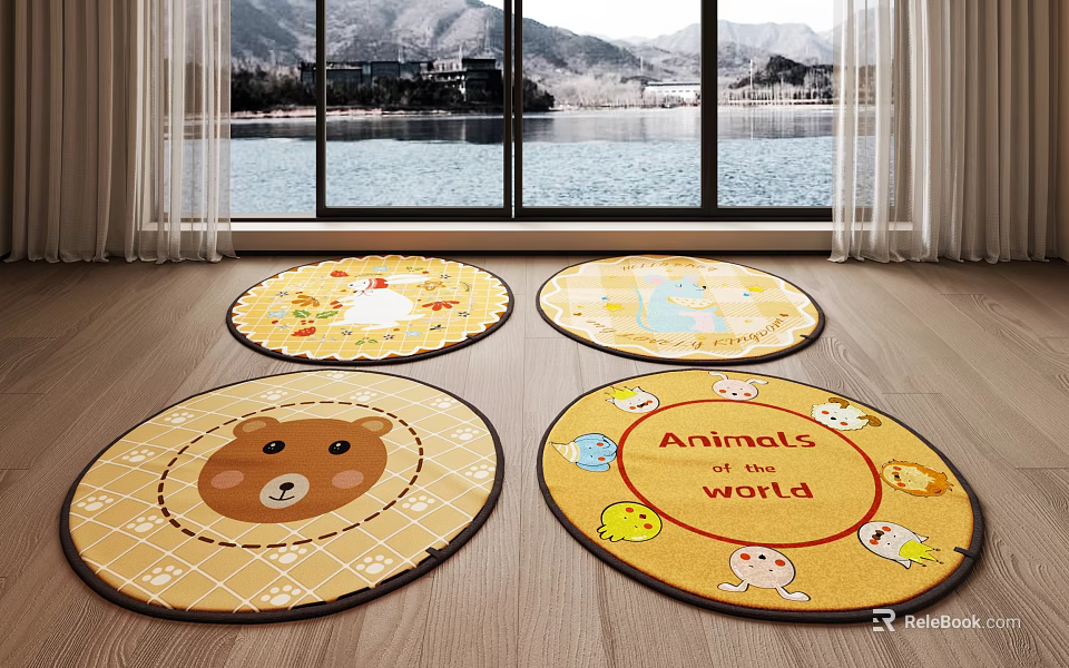 Round Rugs With Animal Patterns Cute Bear And Chick Designs For Kids Room Decor 3d model 