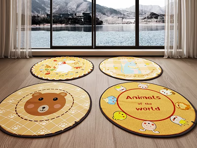 Round Rugs With Animal Patterns Cute Bear And Chick Designs For Kids Room Decor 3d model