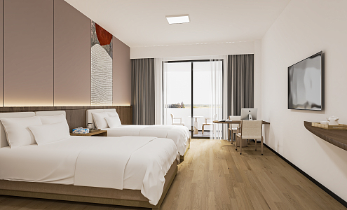 Modern Guest Room Hotel Guest Room Hotel Double Room Hotel Guest Room Inn Computer Desk Leisure Sofa Bedding 3d model