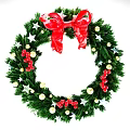 Festive Christmas Wreath Decorated With Evergreen Tree Branches Red Bow Stars And Berries