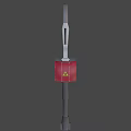 Sturdy Red Gray Weapon With Yellow Warning Triangle And Long Handle Design