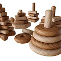 Wooden Building Blocks Stacked in Various Shapes with Natural Wood Texture for Children's Play and Learning