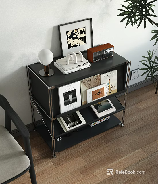 Modern Black Entryway Console Table With Metal Frame And Storage Shelves 3d model