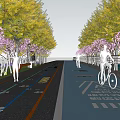 Road Facilities Featuring Colored Lanes Bicycle Path Flowering Trees For Pedestrians And Cyclists 3d model