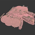 Detailed 3D Model Scene Components Featuring Stone Walls Wooden Beams And Ruins Structure