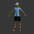 Realistic 3D Character Wearing Blue White Striped Jersey With Black Shorts And White Cap