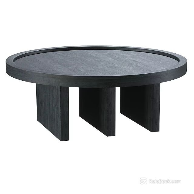 Round Dark Wooden Functional Table With Three Support Legs Design 3d model
