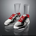 White Stylish Sneakers With Red Laces Red Accents And Black Logo Design