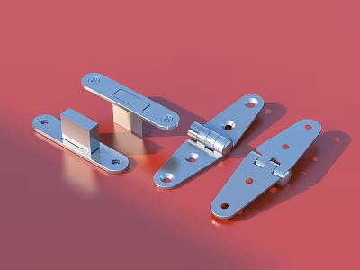 Different Types of Stainless Steel Hinges Displayed on Red Background Surface 3d model