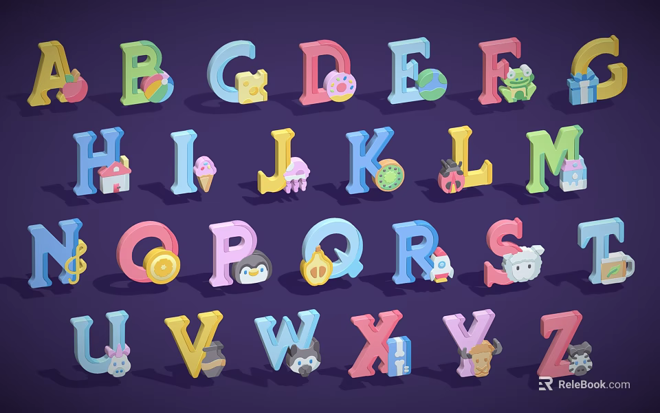 Colorful Alphabet Letters Play Equipment With Animal Decorations For Kids Learning 3d model 