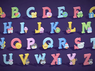 Colorful Alphabet Letters Play Equipment With Animal Decorations For Kids Learning 3d model