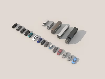 Various Vehicle Models In Different Colors And Types Arranged For Display Collection 3d model