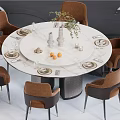 Elegant Modern Round Dining Table Set With Marble Top Brown Chairs And Tableware Decorations 3d model
