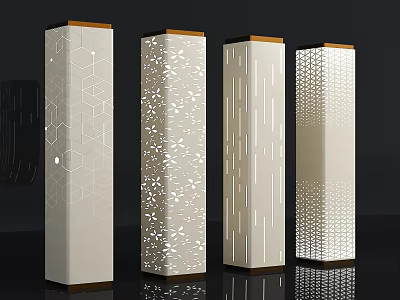 Modern Decorative Columns With Geometric Hollow Patterns And Dark Top Bottom Accents 3d model
