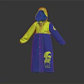 Hooded Blue And Yellow Raincoat With Button Front And Cartoon Character Print
