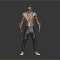 Character With Creature Inspired Elements Shirtless Body Shoulder Armor Sunglasses And Yellow Shoes