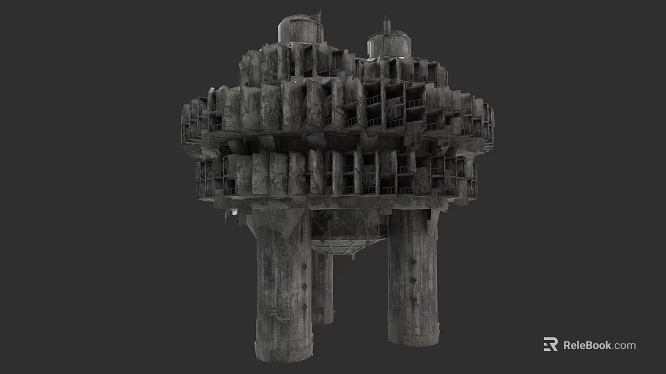 Garden Landscape Architectural Structure With Multi tiered Stone Pillars And Platforms 3d model 