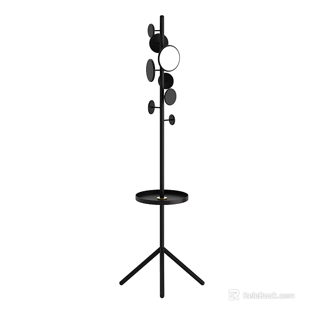 Modern Black Standing Coat Rack With Multiple Round Hooks And Base Tray 3d model