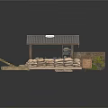 Outdoor Wooden Pavilion With Metal Roof Sandbags And Wooden Platform