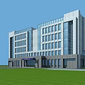 Modern Multi Story Building With Glass Windows Green Lawn And Road Surroundings