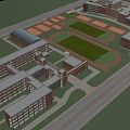 School Buildings With Green Roofs Football Field And Surrounding Trees Campus View