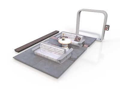 Gray Industrial Platform With Metal Frame Conveyor Belt And Control Panel 3d model