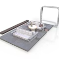 Gray Industrial Platform With Metal Frame Conveyor Belt And Control Panel
