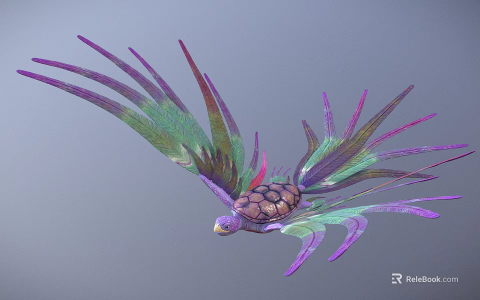Colorful Mythical Bird With Vibrant Iridescent Feathers Long Wings And Artistic Design 3d model 
